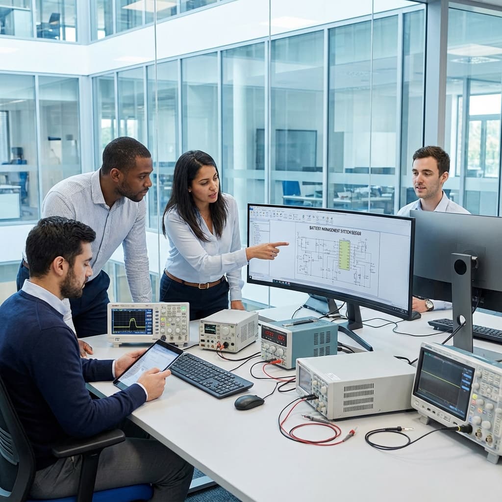 Engineering team working on battery systems